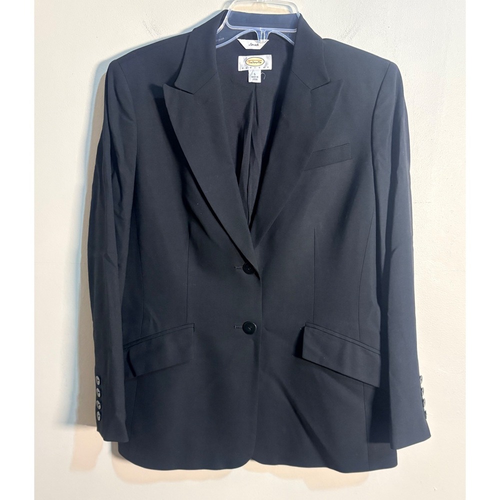 Talbots Petites‎ Black Wool Blend Stretch Two Button Blazer Jacket Size 6P